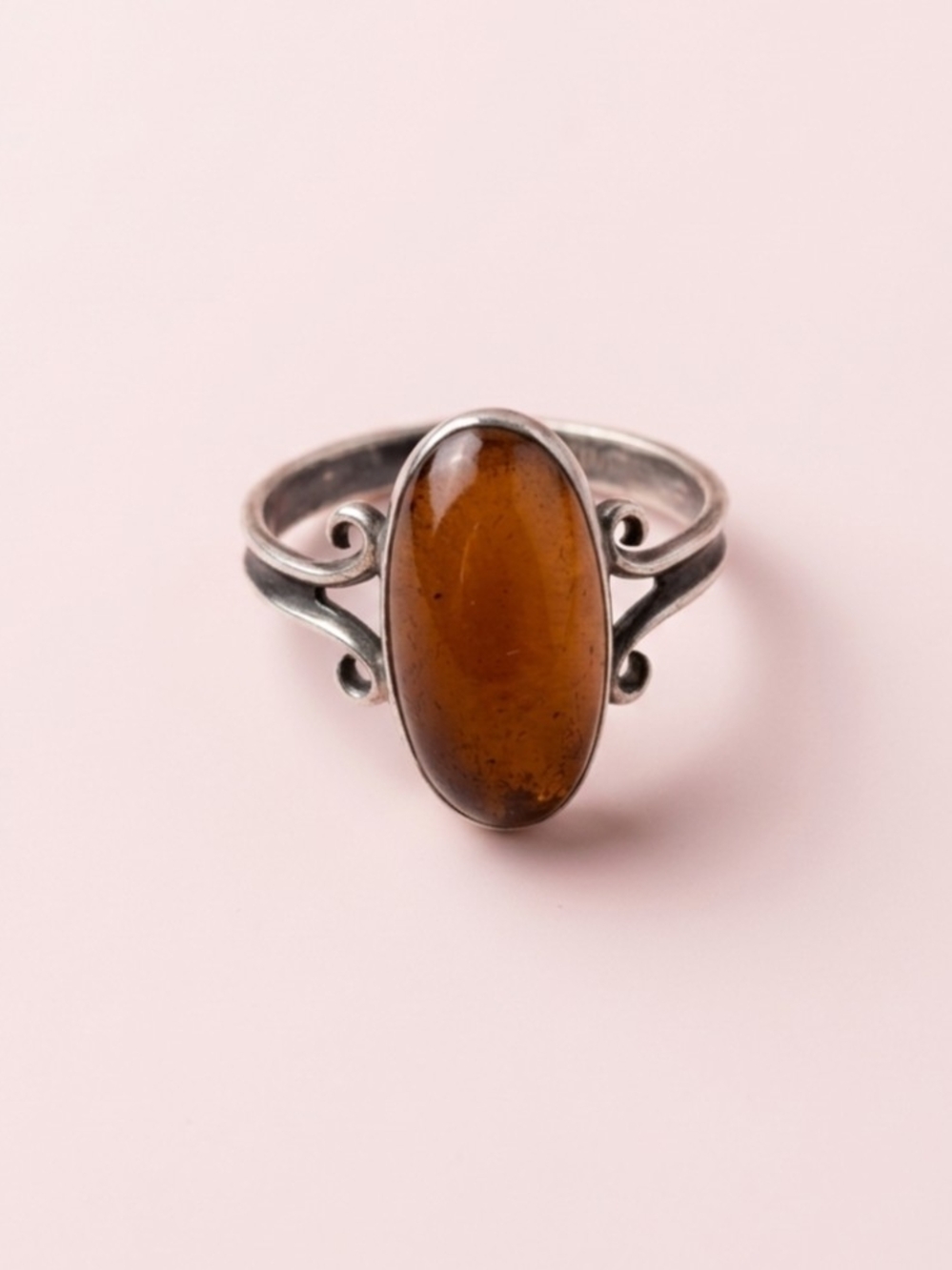 Vintage Amber Cabochon Sterling Silver Ring